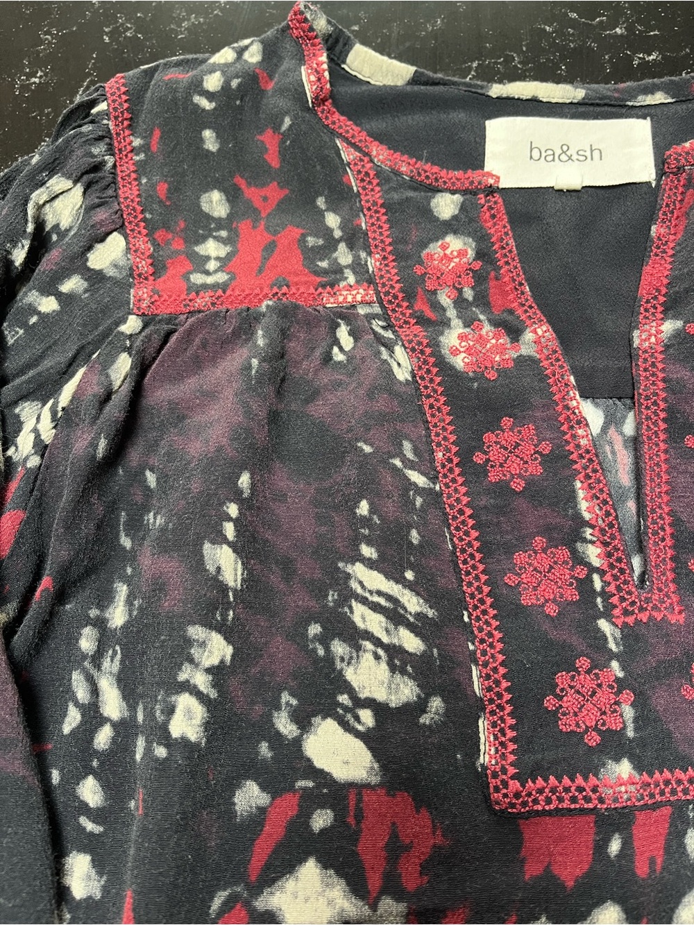 ba&sh Blue Tie-Dye Peasant Blouse with Red Embroidery - Picture 8 of 9